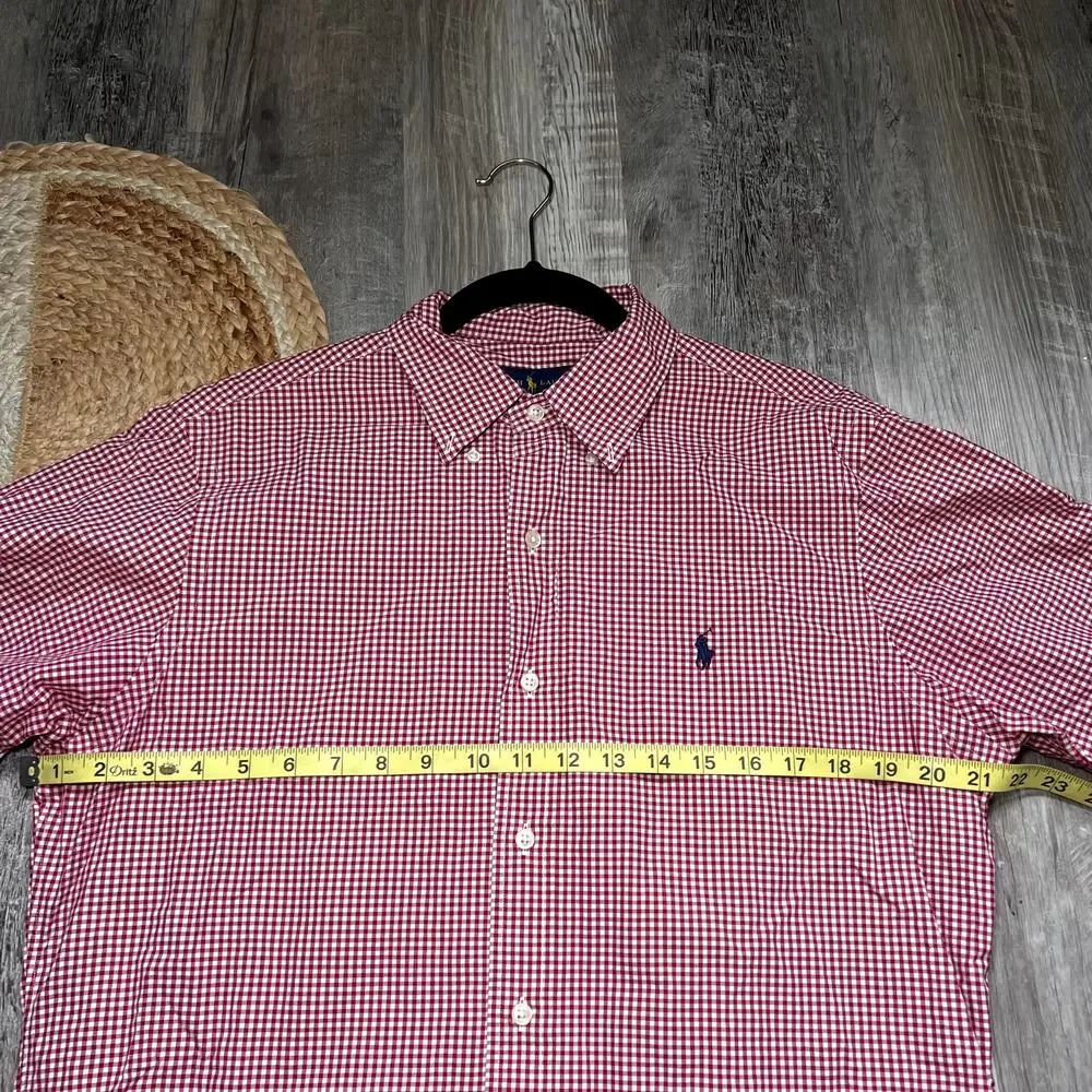 POLO RALPH LAUREN Red & White Gingham Short Sleeve Button Down Mens Shirt
